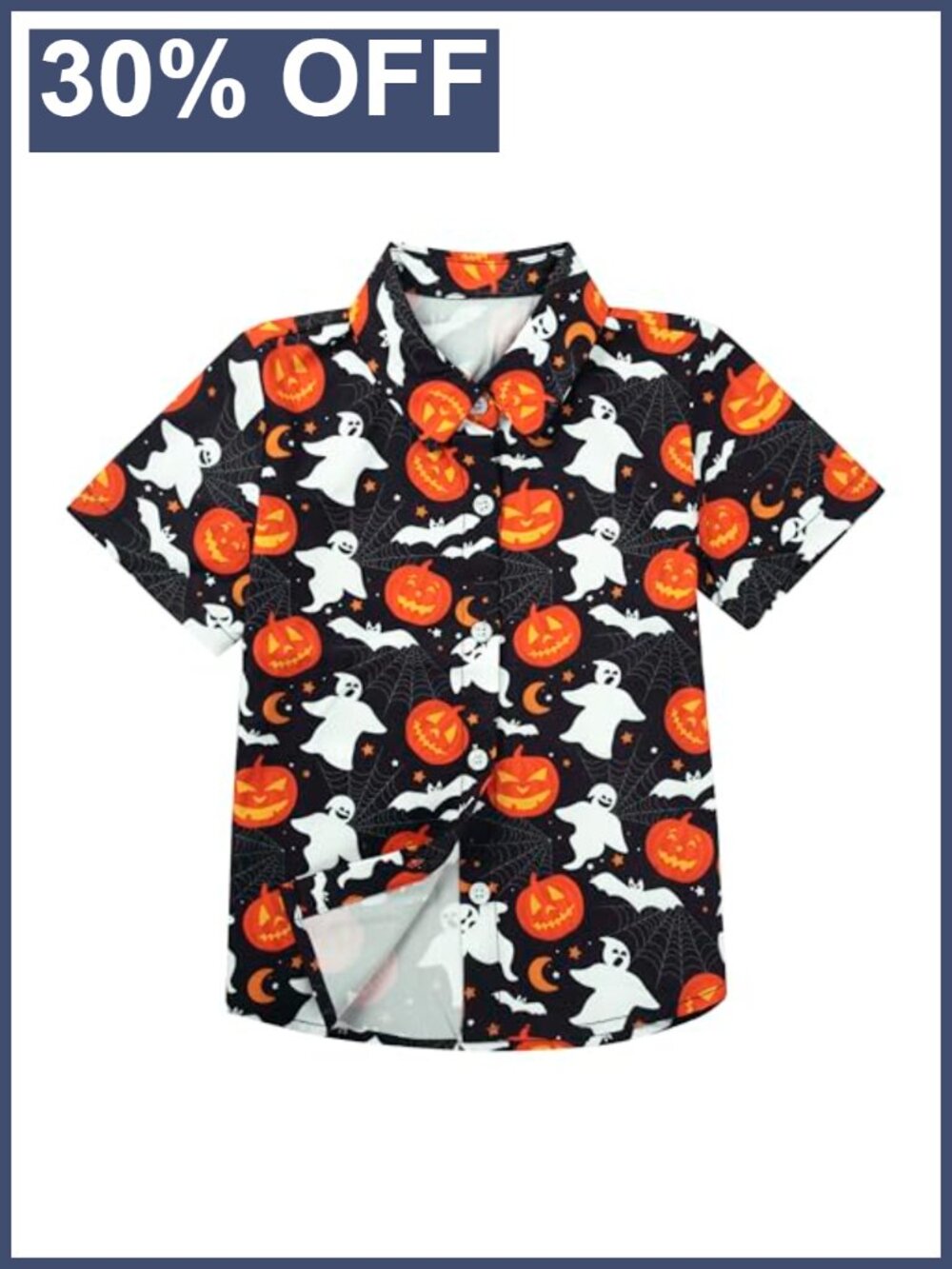 Toddler Halloween Ghost Pumpkin Button Down Shirt Short Sleeve